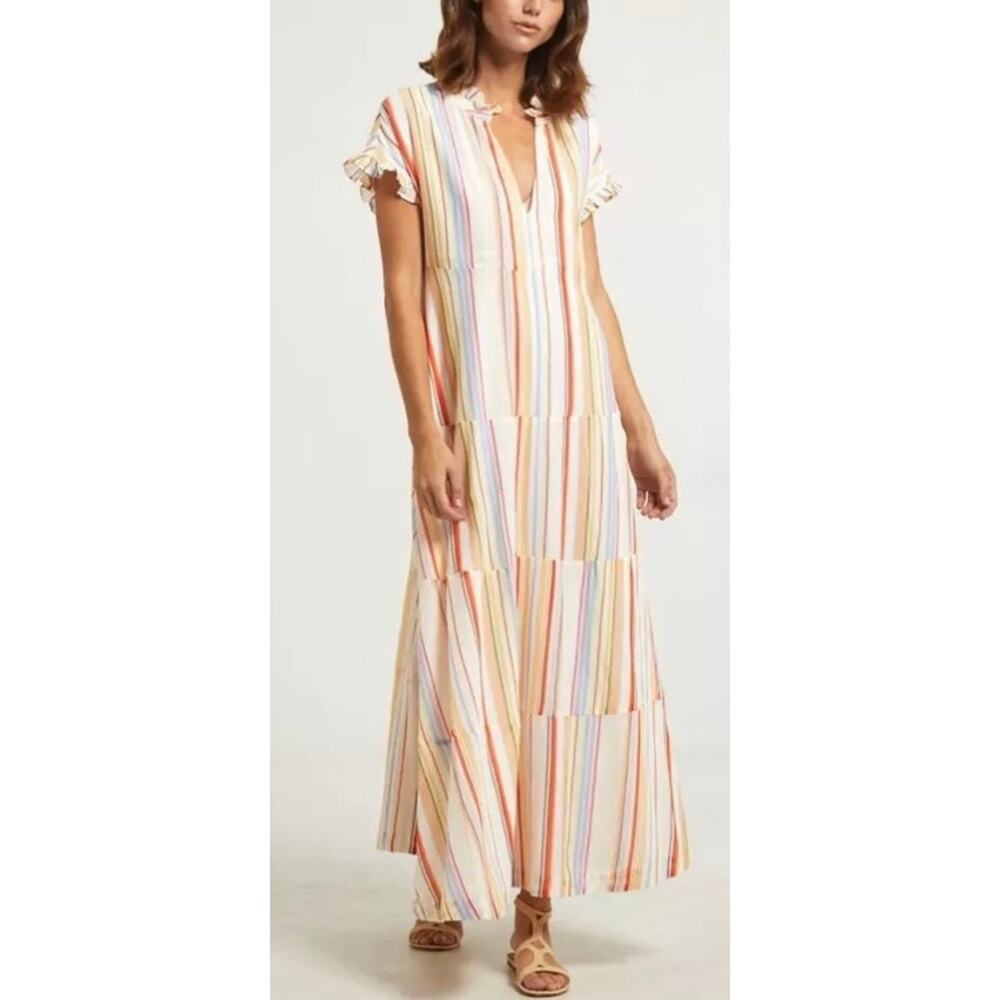 Marie Oliver Farah Tiered Maxi Dress Womens S Multi Stripe Flutter Sleeve Boho